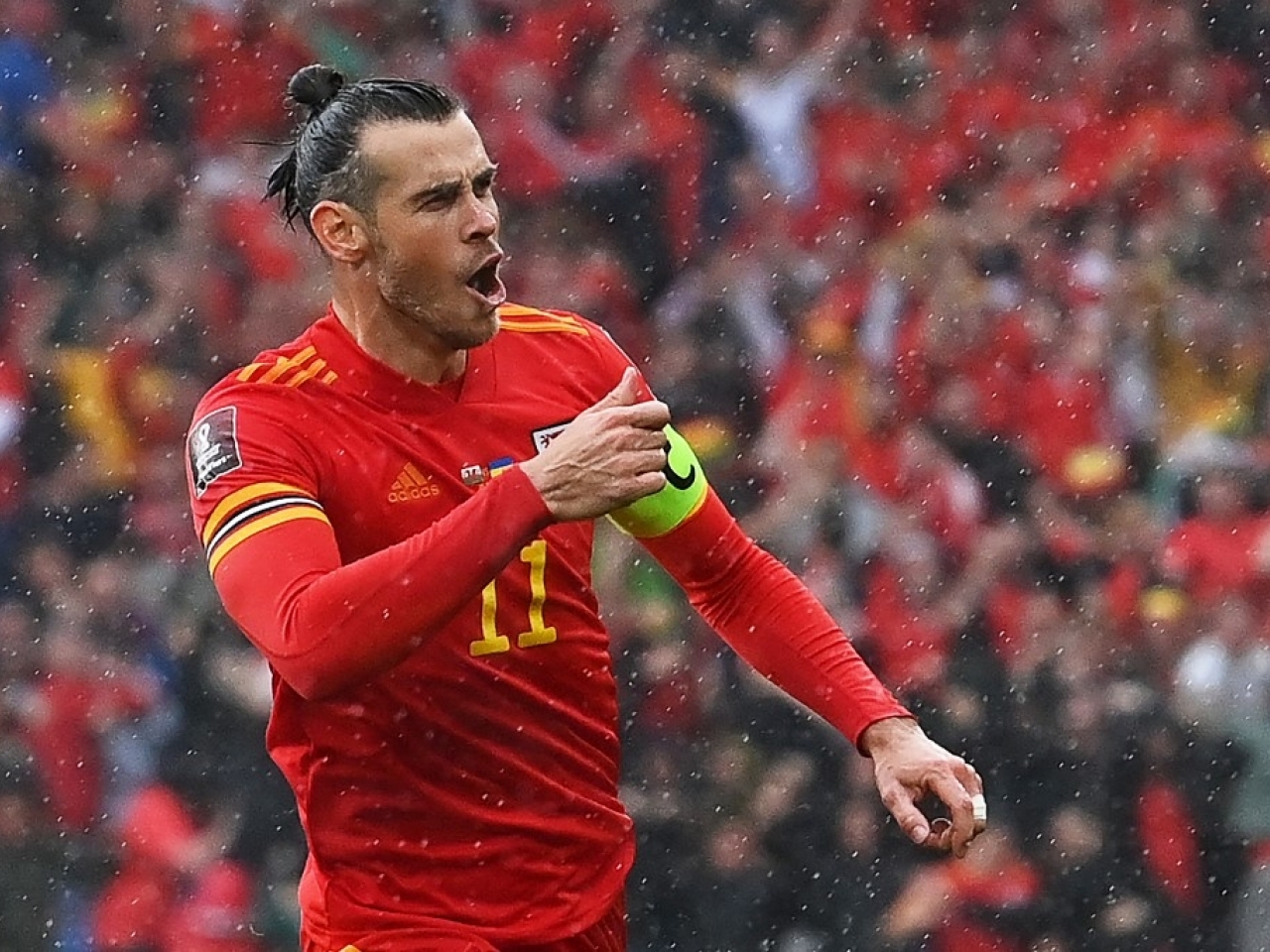 Wales' striker Gareth Bale celebrates after the opening goal. Photo: AFP