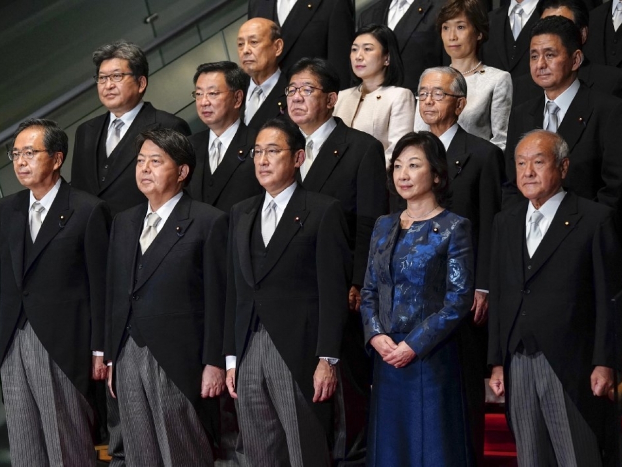 Seiko Noda (front, second right) says the steadily dwindling number of children born in Japan is an existential threat. File photo: AFP
