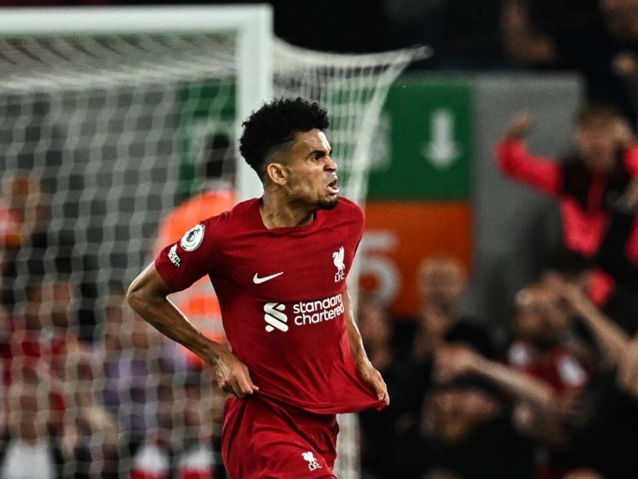 Liverpool's Colombian midfielder, Luis Diaz, celebrates after scoring. Photo: AFP