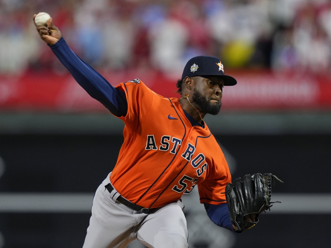 Cristian Javier no-hits the Phillies over six innings to pick up the win in Game Four of the World Series. Photo: AP