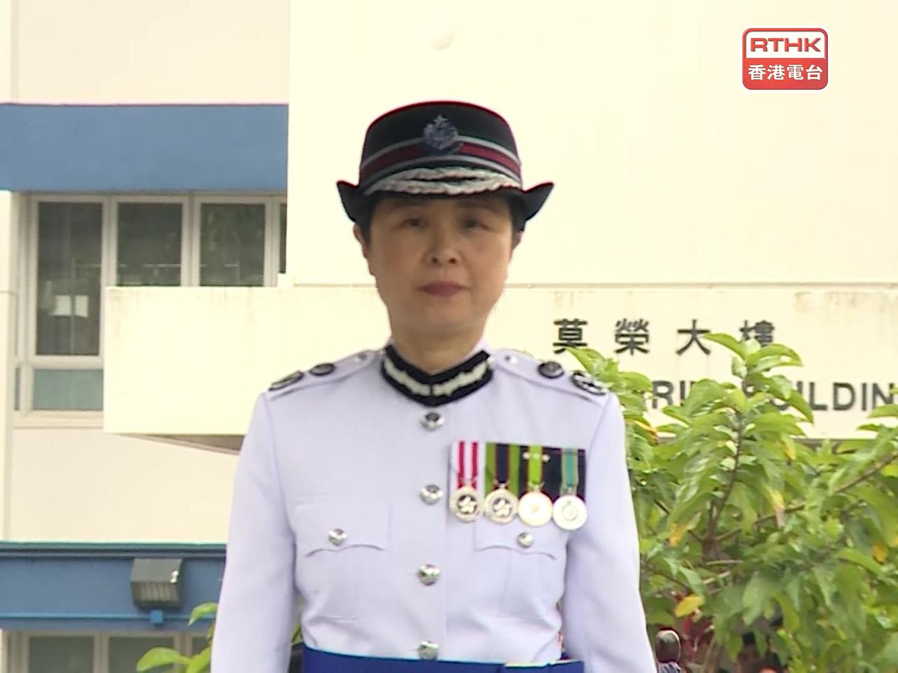 劉賜蕙出席警察學院結業典禮及會操，她將於下星期結束警務生涯。（張連登攝）