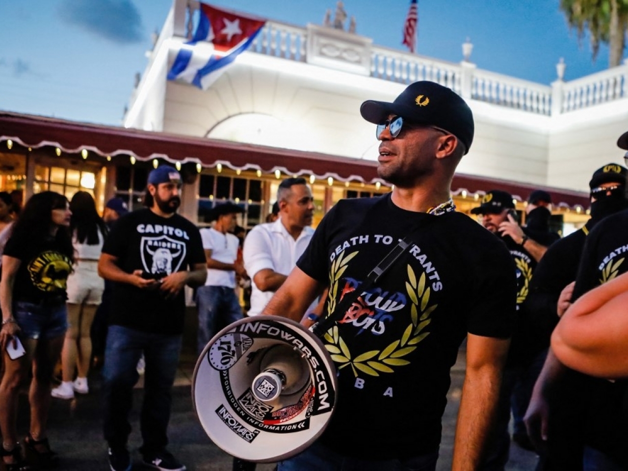Former Proud Boys leader Enrique Tarrio attends a protest in July 2021. File photo: AFP