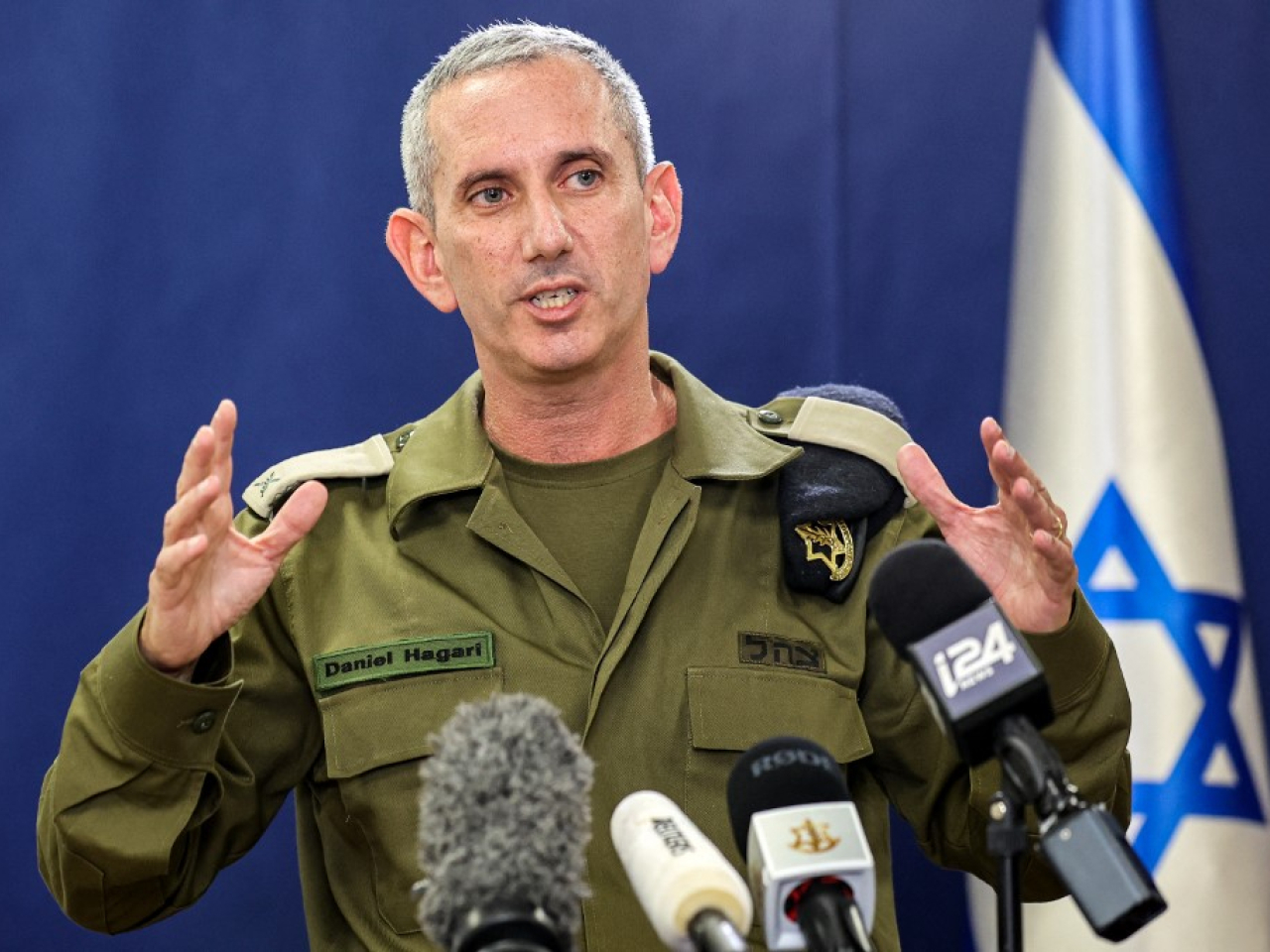 Israeli army spokesman Rear Admiral Daniel Hagari speaks to the press. File photo: AFP