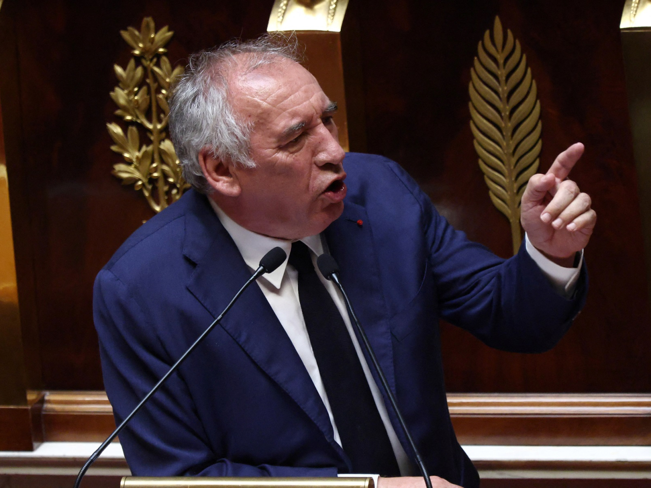Francois Bayrou gestures as he delivers a speech during a debate and vote on a motion of no-confidence against the French government. Photo: Reuters