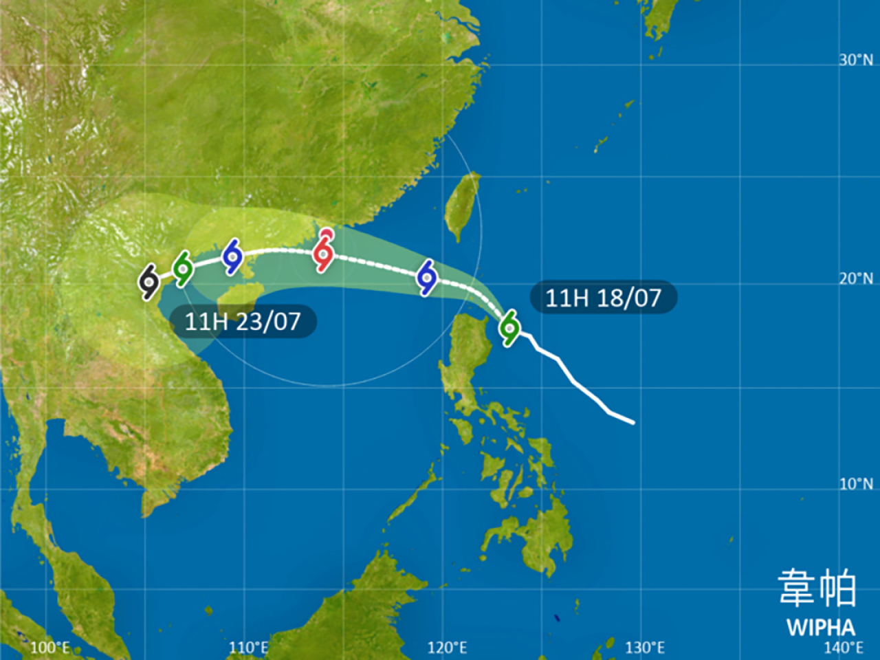 按照現時預測，韋帕會在今晚至明日初時進入本港800公里範圍。（天文台）