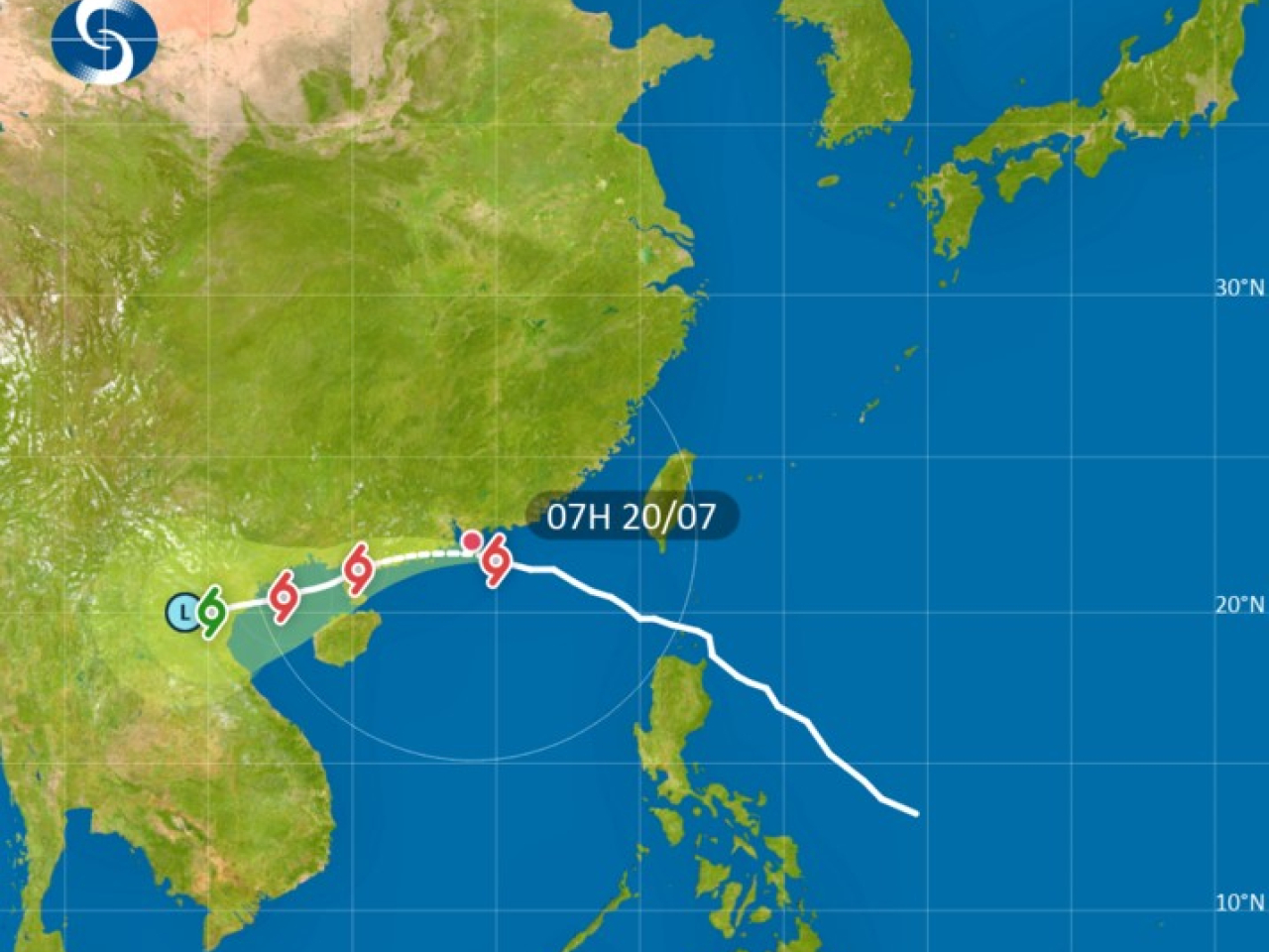 According to its current track, Typhoon Wipha will skirt at about 50 kilometres south of the Observatory at around noon. Image courtesy of Observatory