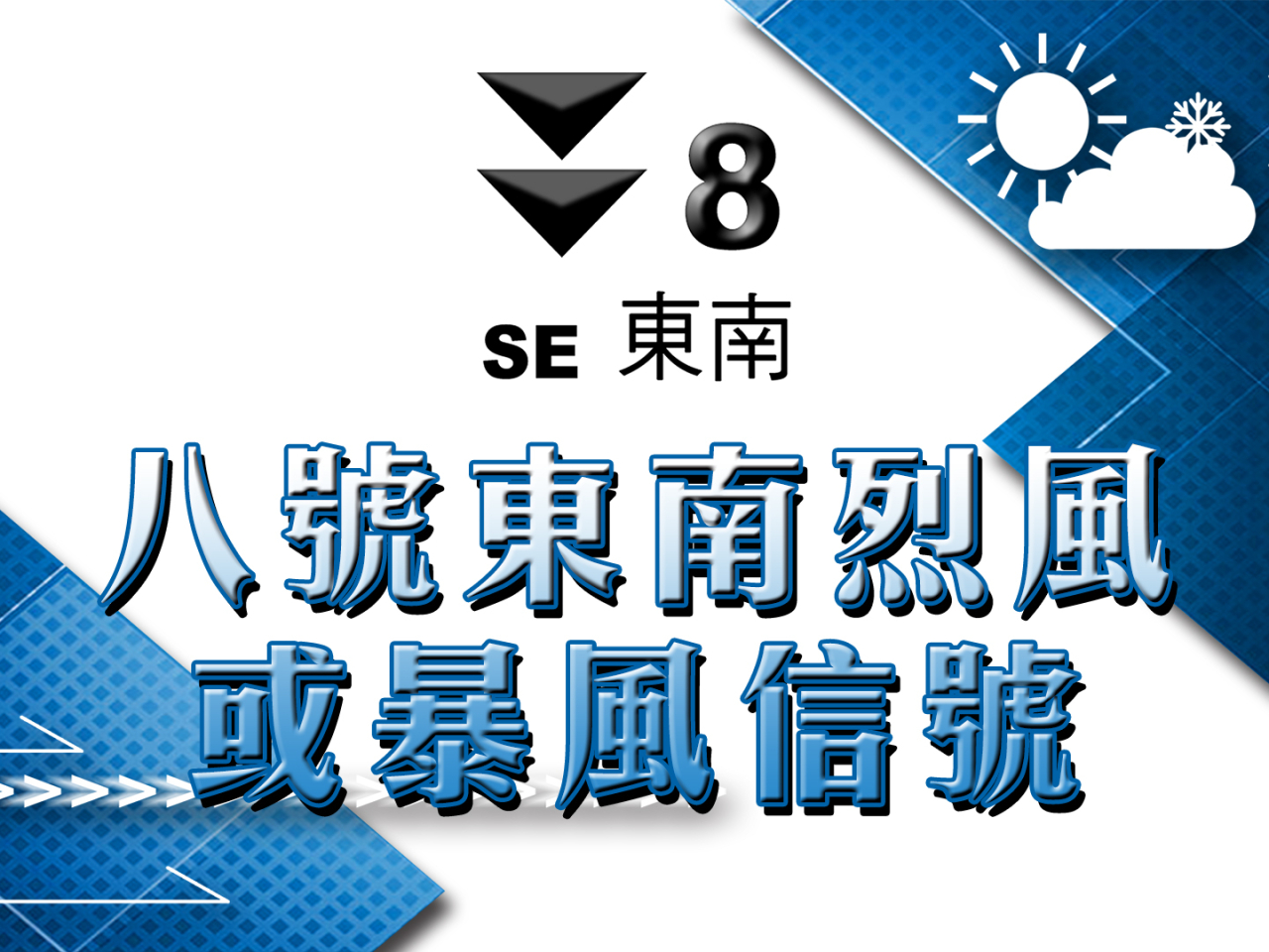 風暴消息｜天文台於下午4時10分改發八號東南烈風或暴風信號