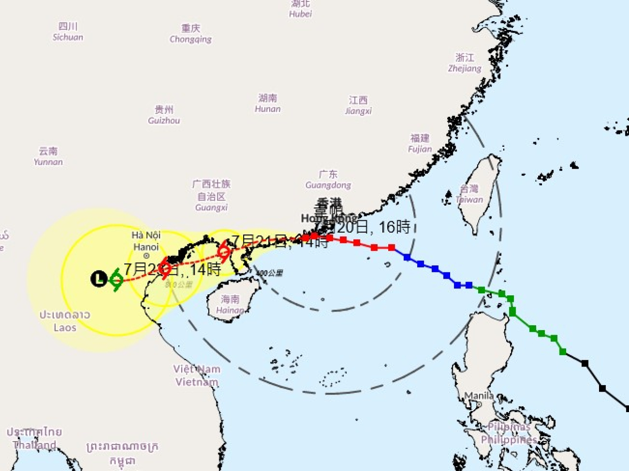 天文台表示，颱風韋帕正逐漸遠離香港。(天文台網頁截圖)