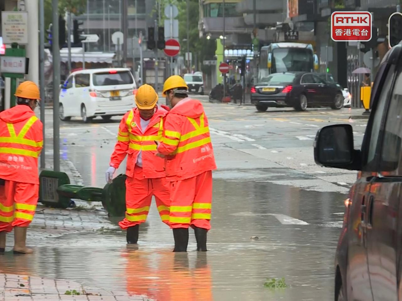 The government has confirmed seven cases of flooding and hundreds of fallen tree reports. Photo: RTHK