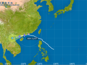 天文台說，韋帕會在今日橫過廣東西部沿岸一帶，並移向北部灣。（天文台網頁圖片）