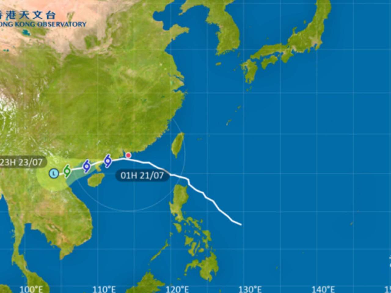 天文台說雖然韋帕繼續遠離香港，但外圍雨帶持續影響珠江口一帶。（天文台網頁圖片）