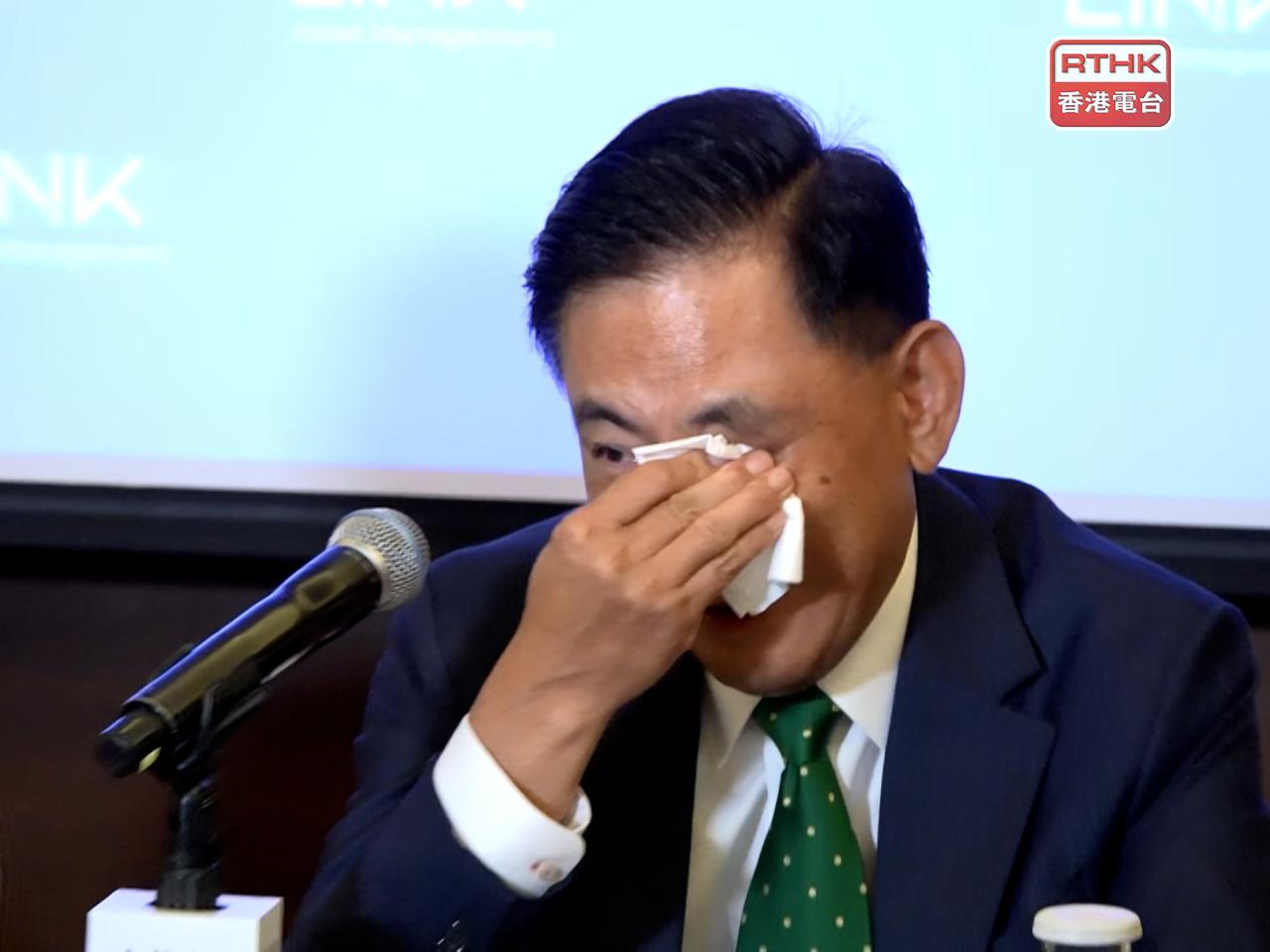 George Hongchoy breaks down while speaking of his departure. Photo: RTHK