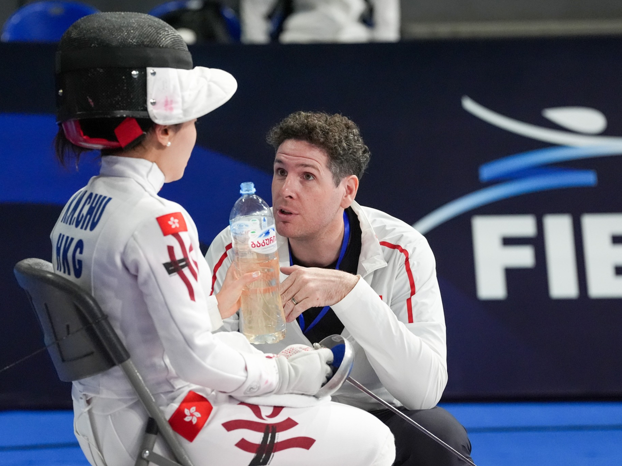 Moonie Chu (left) bowed out of the last 32 after losing to eventual bronze medallist Sera Song. Photo courtesy of the International Fencing Federation