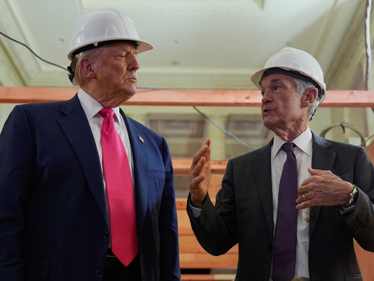 The tension between US President Donald Trump and Federal Reserve Chair Jerome Powell was almost palpable. Photo: Reuters