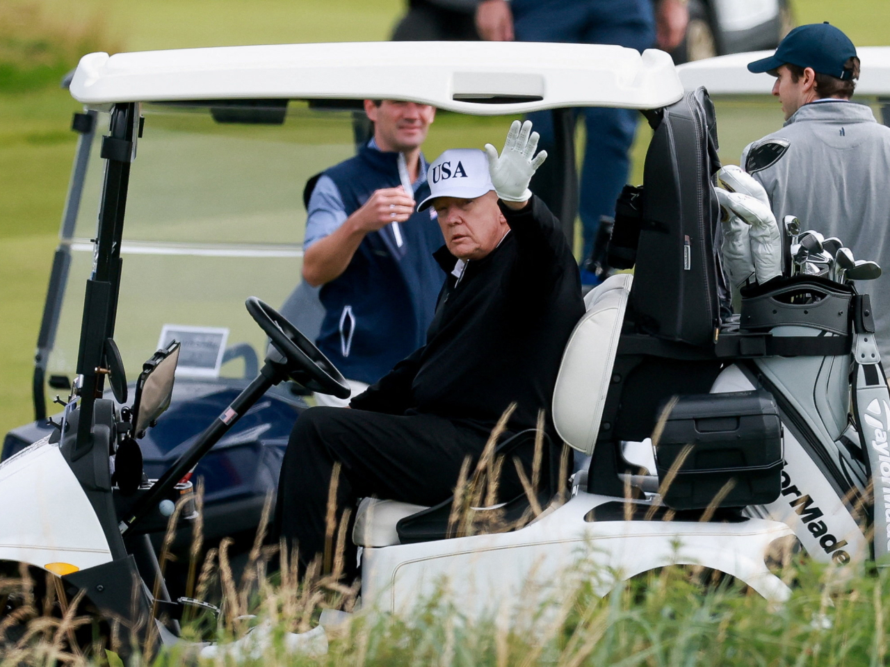 President Trump on the golf course his first full day of a visit to Scotland. Photo: Reuters