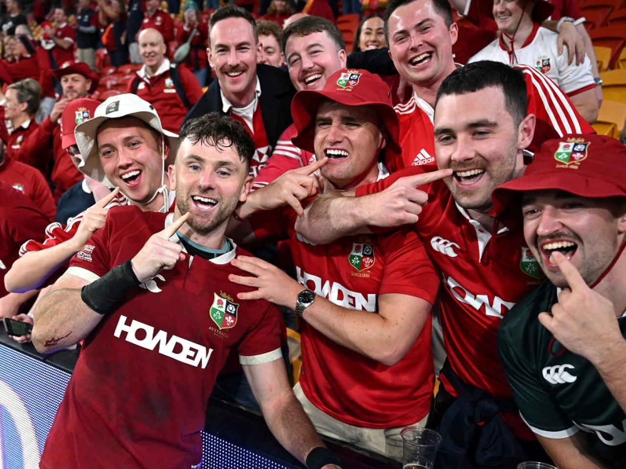 British and Irish Lions' hero Hugo Keenan celebrates with fans after the match. Photo: Reuters