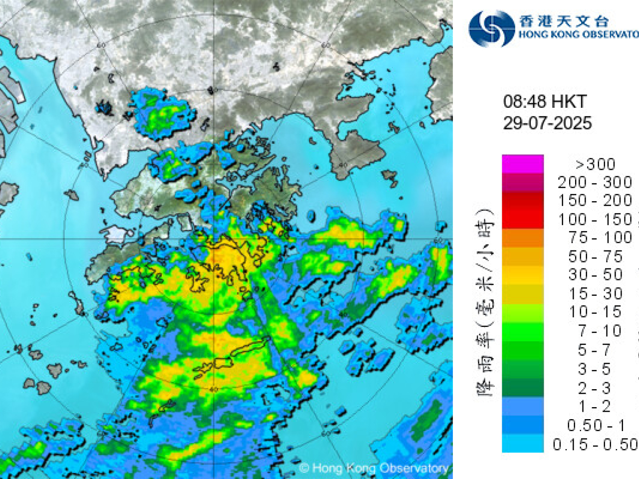 天文台表示，受廣闊低壓槽影響，廣東沿岸有大驟雨及狂風雷暴。（天文台）