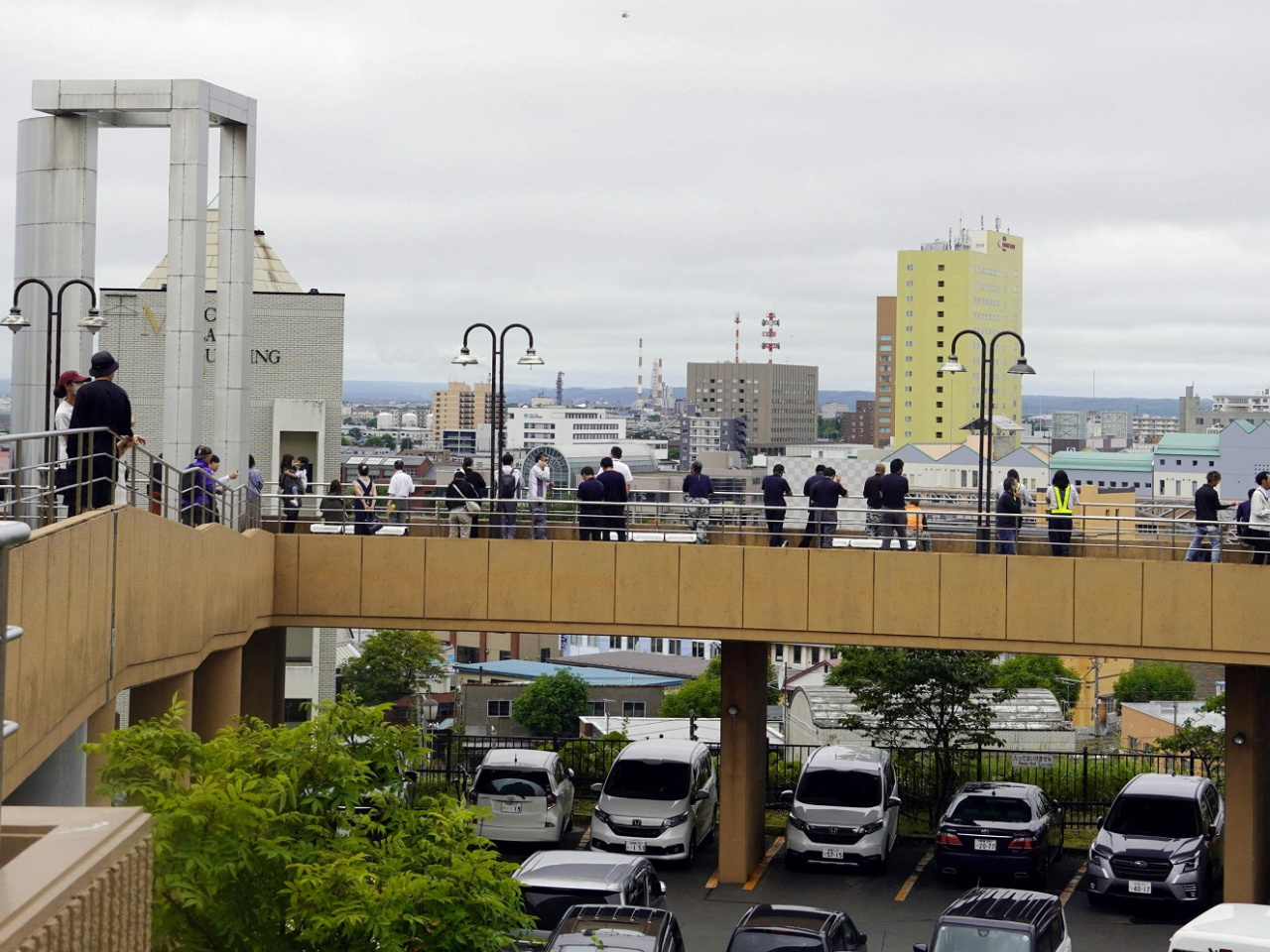 People take shelter at a temporary tsunami evacuation site in Kushiro, Hokkaido, northern Japan. Photo: Kyodo via Reuters