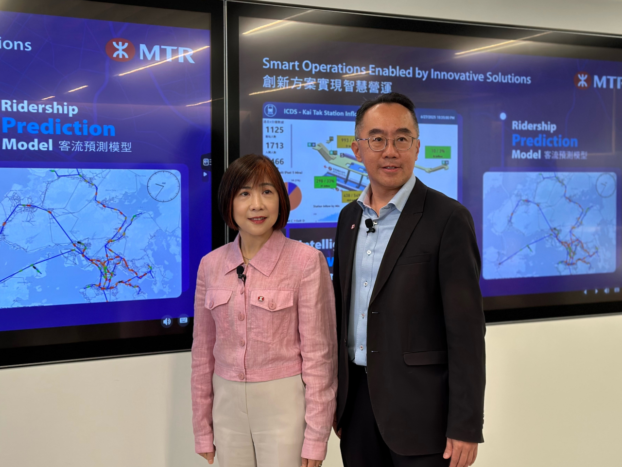 The MTR's HK Chan (right) says the ridership prediction model's accuracy reaches close to 90 percent. Photo: RTHK