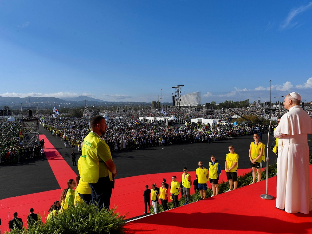 Pope Leo delivers his homily to a sea of people in Tor Vergata, Rome. Photo: Reuters