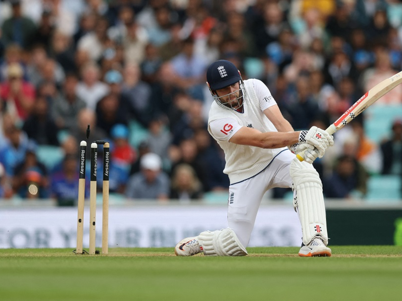 Gus Atkinson is bowled by Mohammed Siraj and India level the series. Photo: Reuters