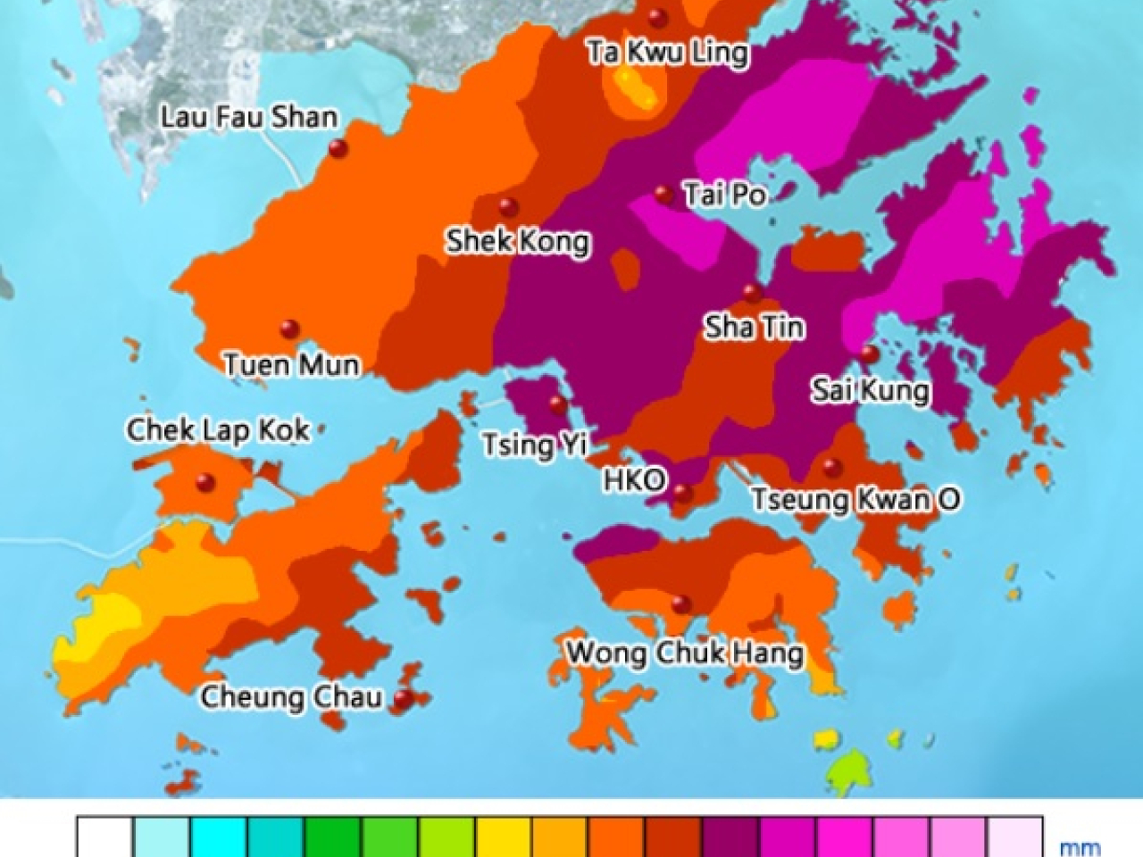 The northeast part of Hong Kong experienced the heaviest rain. Graphic courtesy of the Hong Kong Observatory