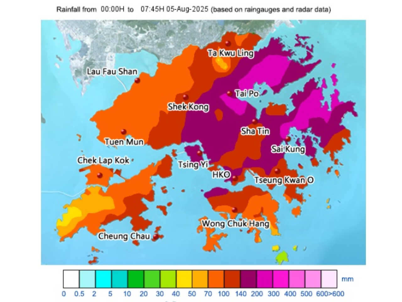 The northeast part of Hong Kong experienced the heaviest rain. Graphic courtesy of the Hong Kong Observatory