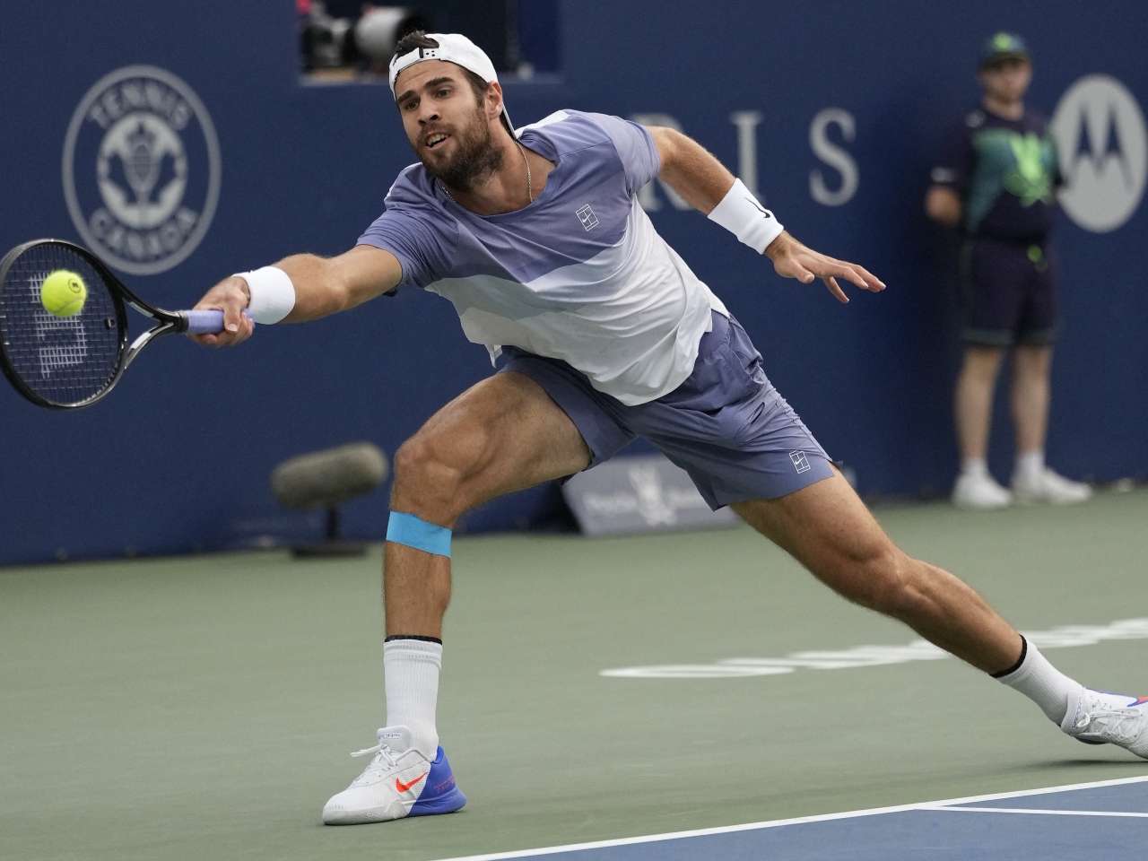 Karen Khachanov was just one point away from losing to Alexander Zverev before rallying to reach his first final of the year. Photo: Reuters