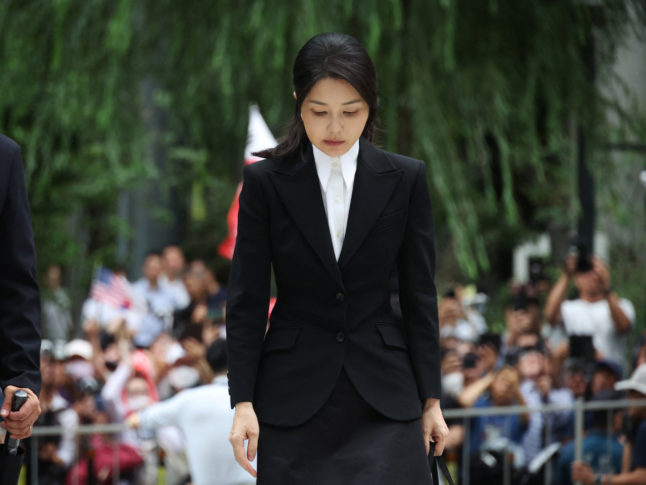 South Korea's former first lady Kim Keon-hee arrives at the special prosecutor's office in Seoul on Wednesday for questioning. Photo: Reuters