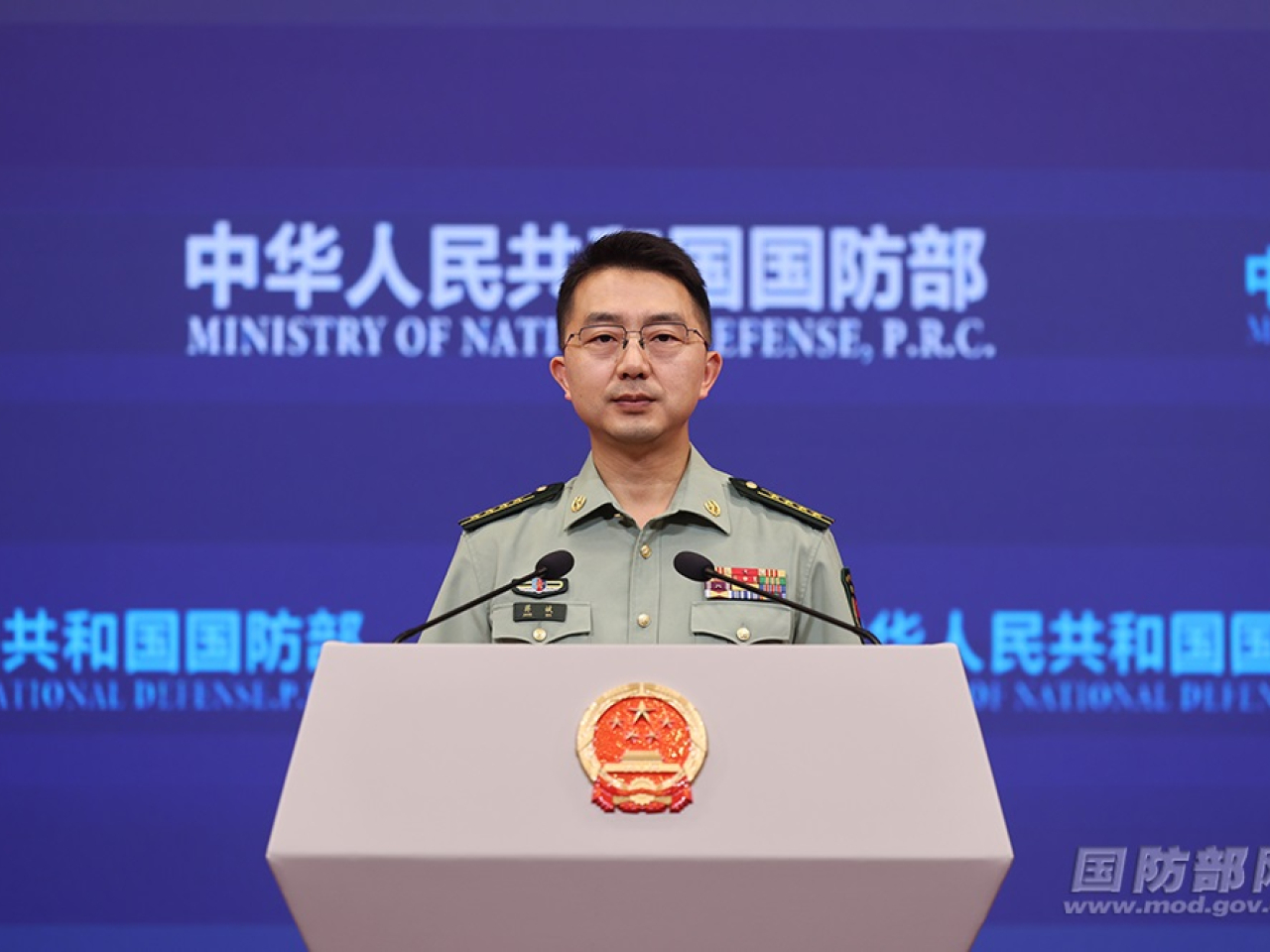 蔣斌在例行記者會表示，中方一貫堅決反對美台開展任何形式的官方往來。（國防部網頁圖片）