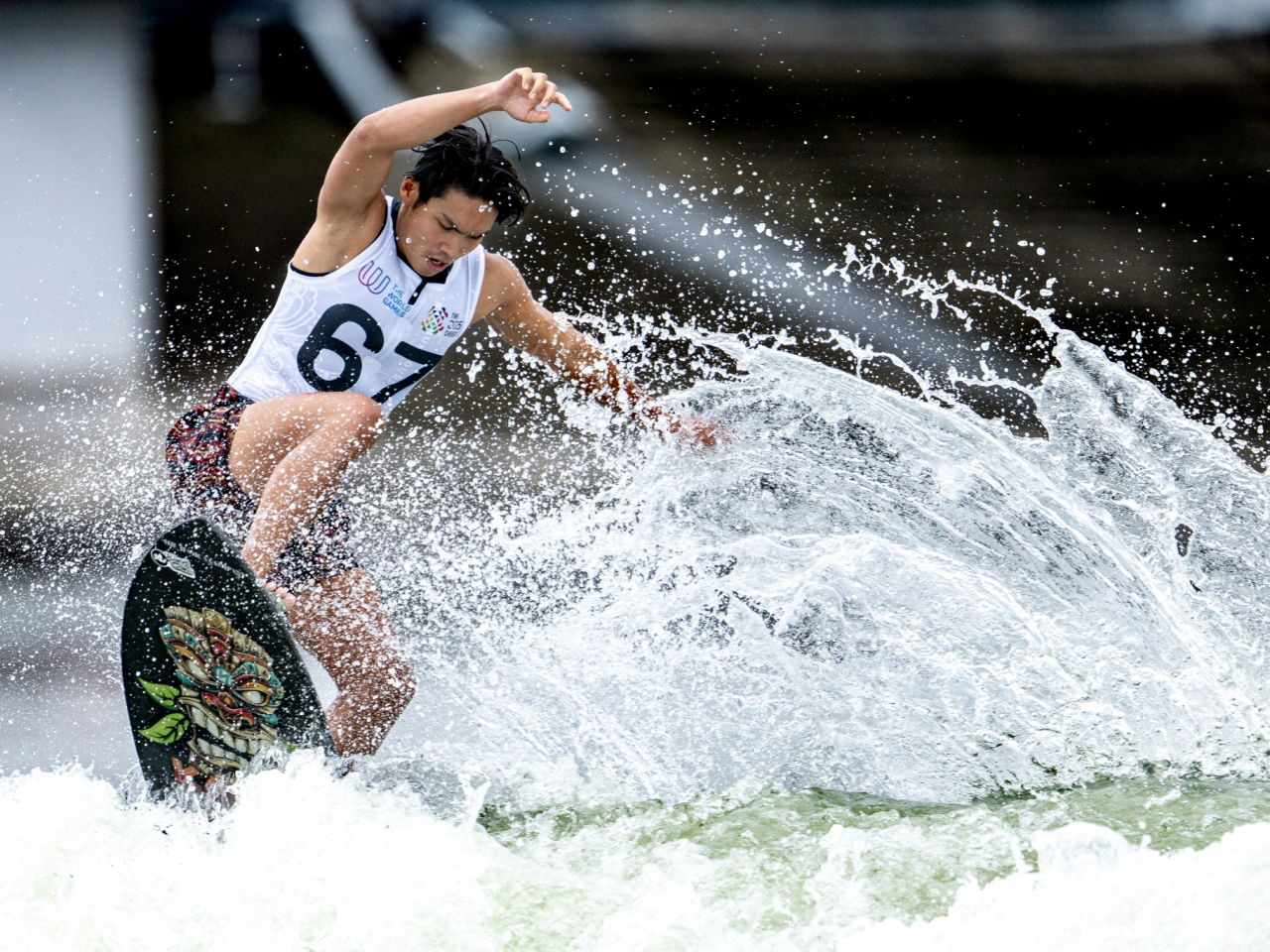 Wakesurf athlete Cheng Chun-hin competes in the Men's Wake Surf Skim event. Photo courtesy of the Sports Federation & Olympic Committee of Hong Kong, China