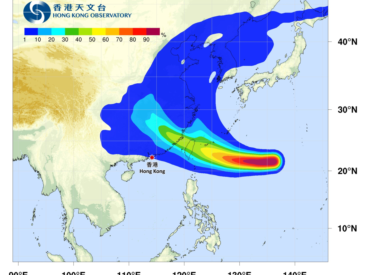 天文台料楊柳其及大驟雨及狂風雷暴本週中後期影響廣東。（天文台網頁截圖）