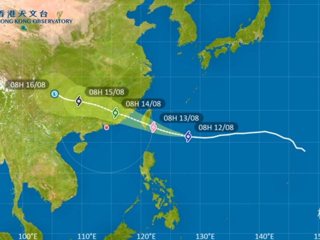 The observatory says Podul is expected to come within 800 kilometres of Hong Kong on Wednesday morning. Photo: Courtesy of Hong Kong Observatory
