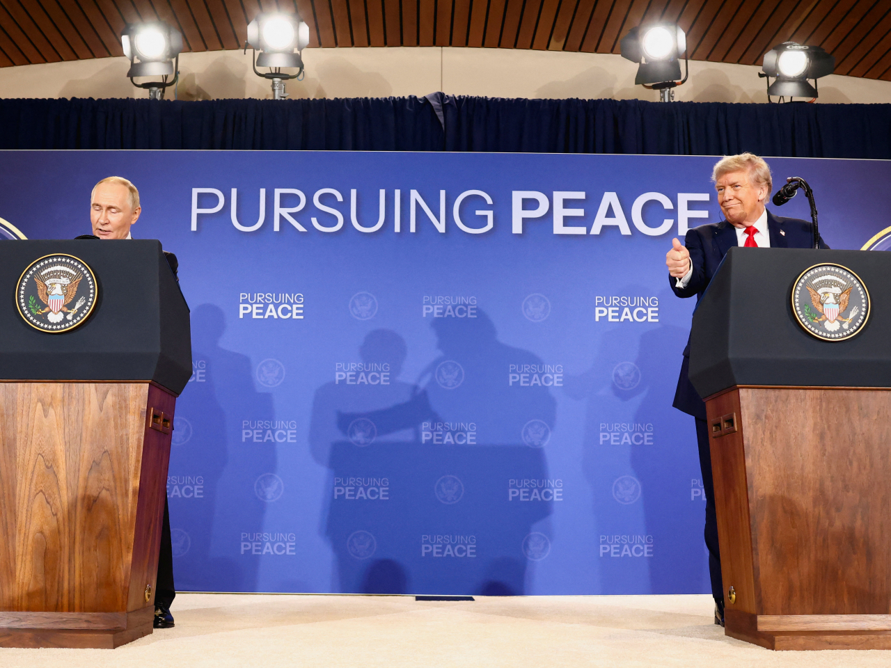The two presidents held a joint press conference after concluding their talks at Joint Base Elmendorf-Richardson. Photo: Reuters