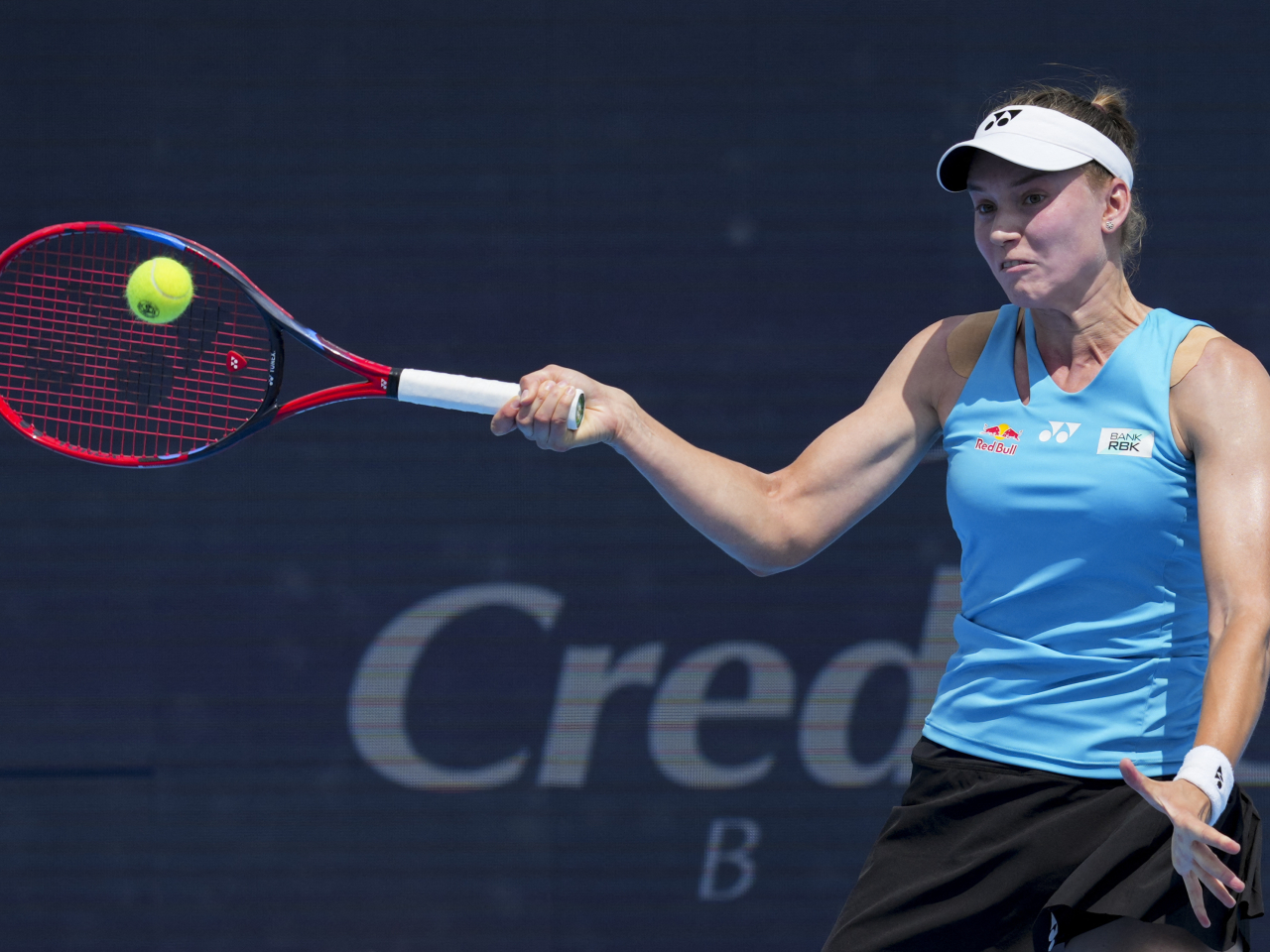 Elena Rybakina goes in for a return shot against Aryna Sabalenka in their Cincinnati Open match. File photo: Reuters