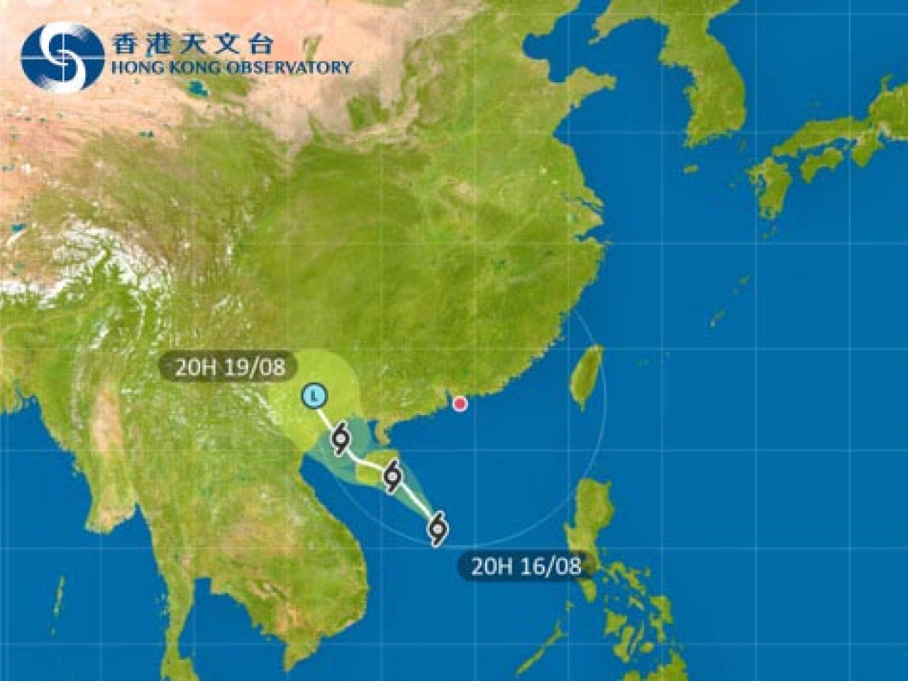 天文台表示，位於南海中北部的低壓區已增強為熱帶低氣壓。（天文台網頁圖片）