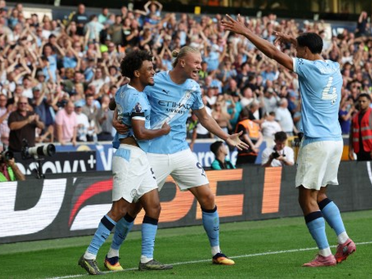 Manchester City's striker Erling Haaland celebrates scoring their third goal. Photo: AFP