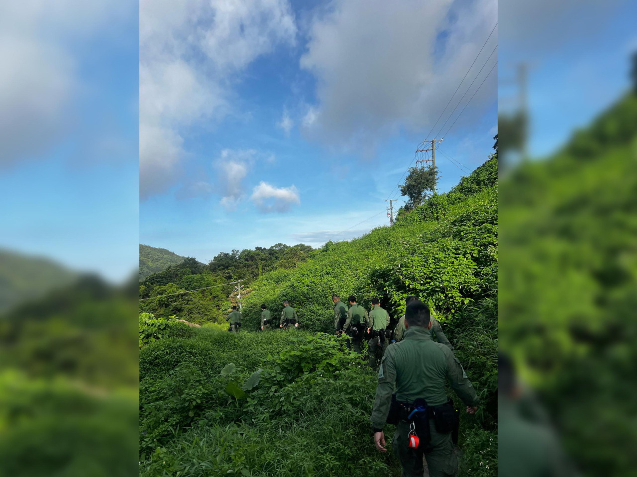 警方行動包括搜查山嶺叢林裡能讓不法人士匿藏的位置。（警方提供）