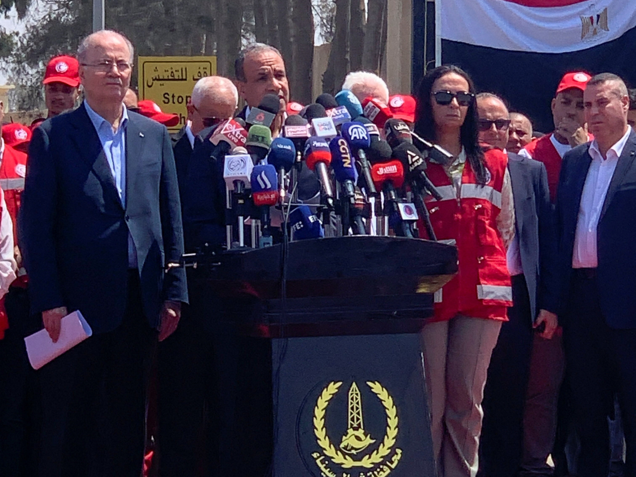 Egyptian Foreign Minister Badr Abdelatty speaks to journalists at the Rafah border crossing between Egypt and the Gaza Strip. Photo: Reuters