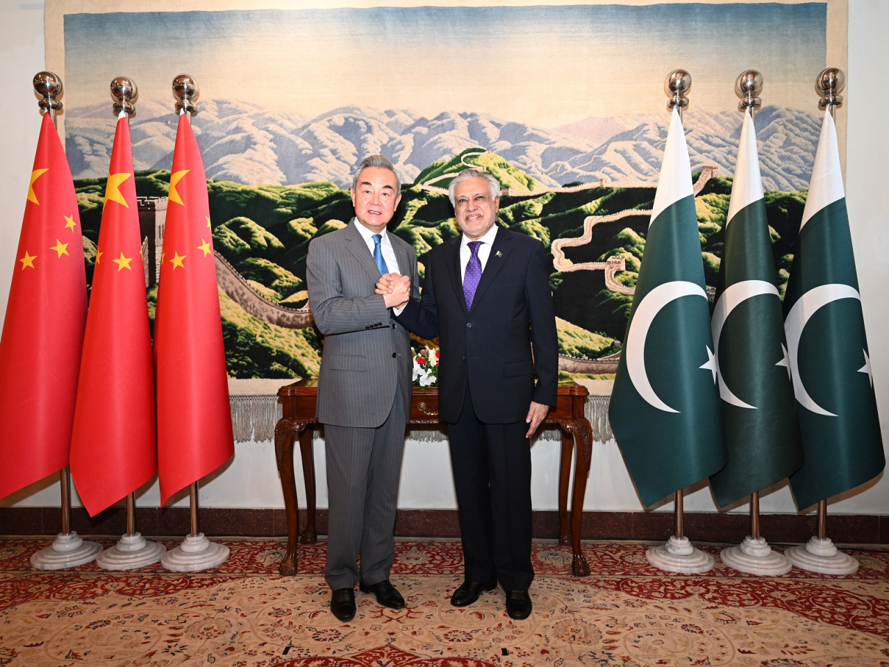 Foreign Minister Wang Yi told his Pakistani counterpart Ishaq Dar that China's ironclad friendship with Pakistan stands the test of time. Photo: Xinhua