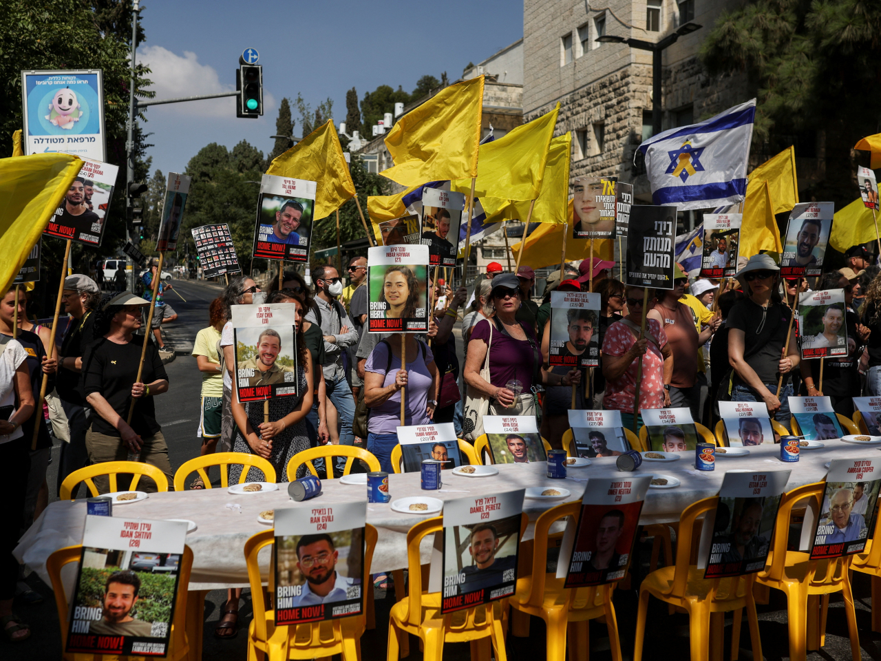 Family and supporters of hostages attend a protest in Jerusalem demanding the immediate release of the hostages. Photo: Reuters