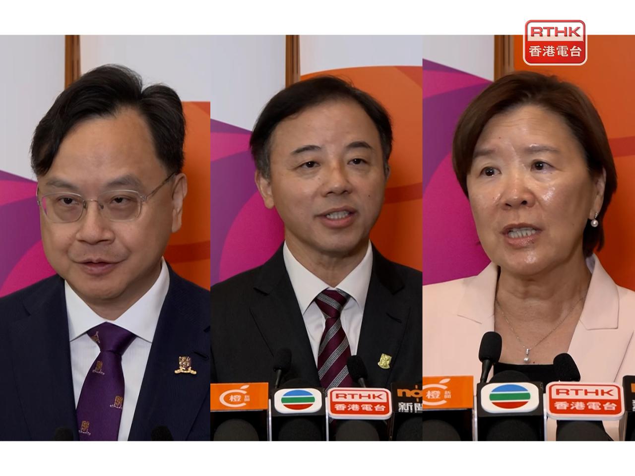中大校長盧煜明（左）、港大校長張翔（中）及科大校長葉玉如（右），也出任全國重點實驗室主任。（梁禎祥攝）