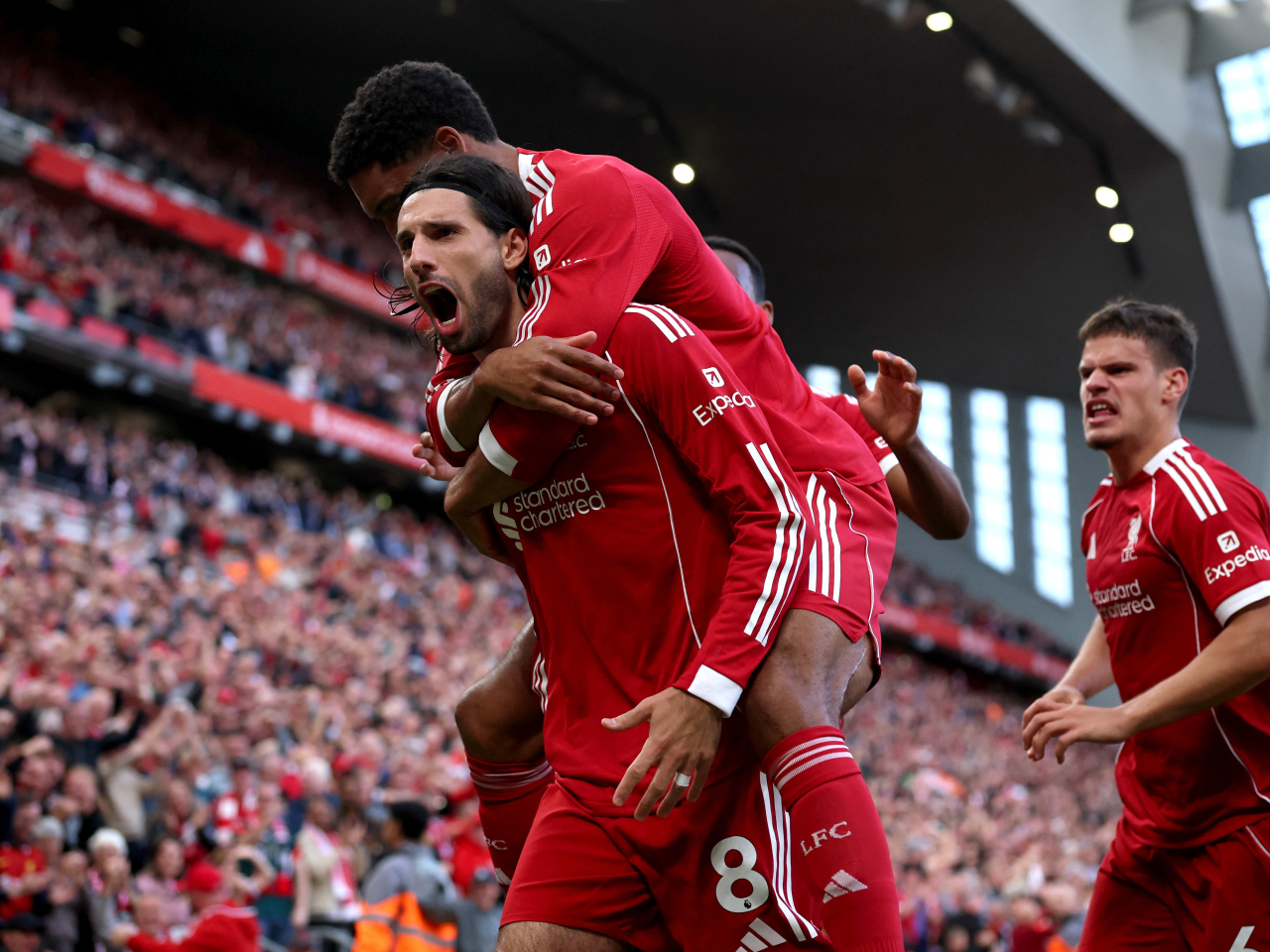 Szoboszlai's free-kick late in the second half earned the Reds all three points at Anfield. Photo: Reuters
