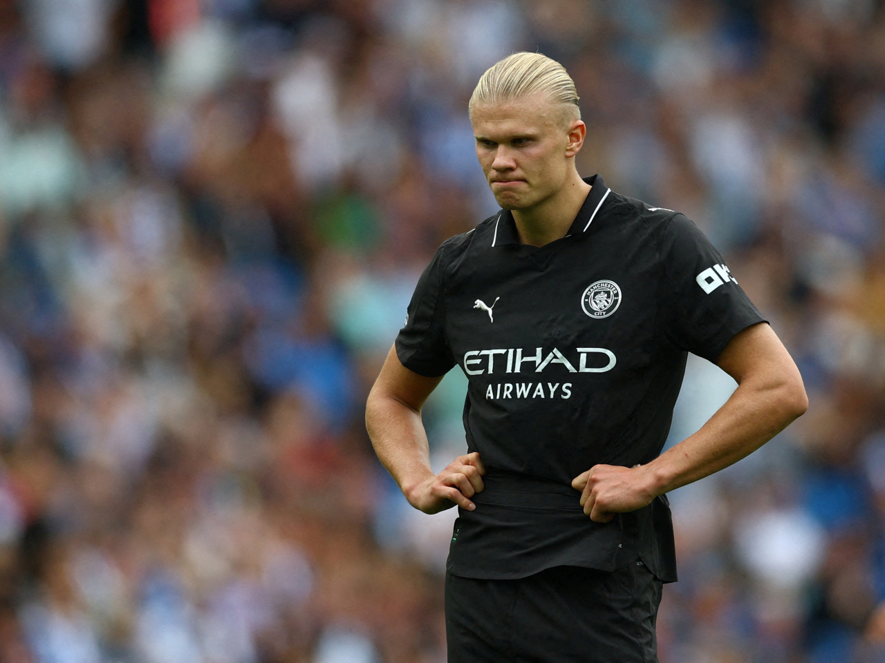 Erling Haaland's third goal of the season wasn't enough to lift Manchester City over Brighton. Photo: Reuters