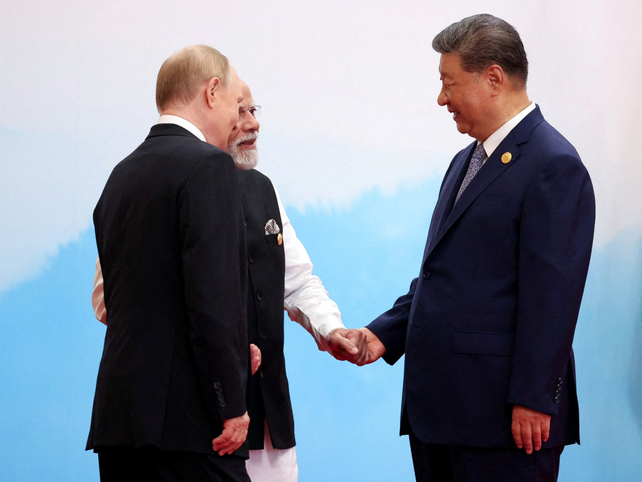 President Xi Jinping, Indian Prime Minister Narendra Modi and Russian President Vladimir Putin meet in Tianjin. Photo: Reuters
