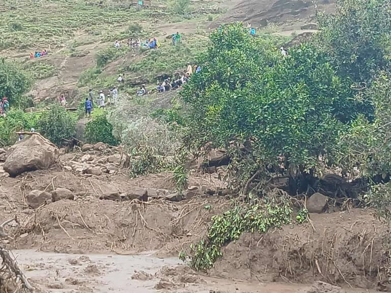 Huge sections of the mountainside collapsed, burying the village under thick mud. Photo: Reuters