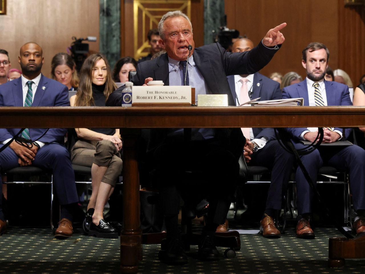 Robert F Kennedy Jr defended his vaccine policies and staff decisions as Democrats called for his resignation in a fiery Senate hearing. Photo: Reuters
