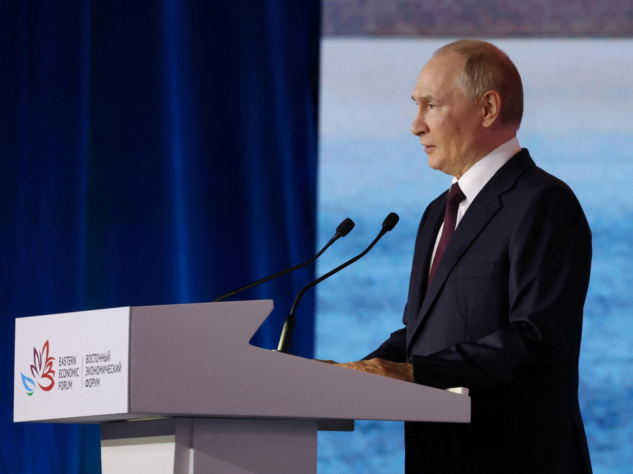 Vladimir Putin delivers a speech during a plenary session of Eastern Economic Forum in Vladivostok. Photo: Reuters