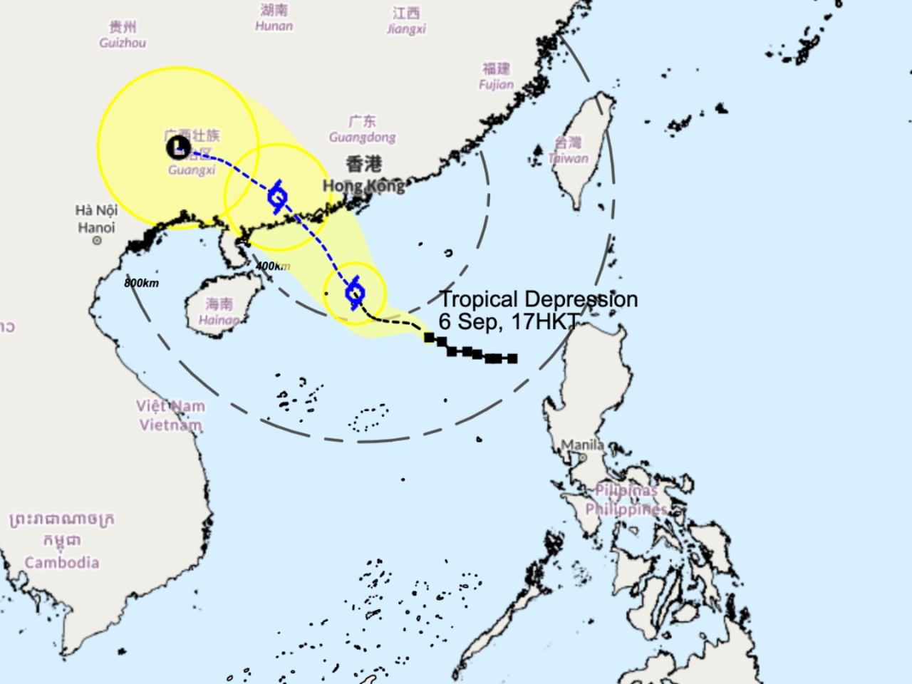 The Hong Kong Observatory has not ruled out the possibility of issuing a higher signal on Sunday night. Image courtesy of HKO