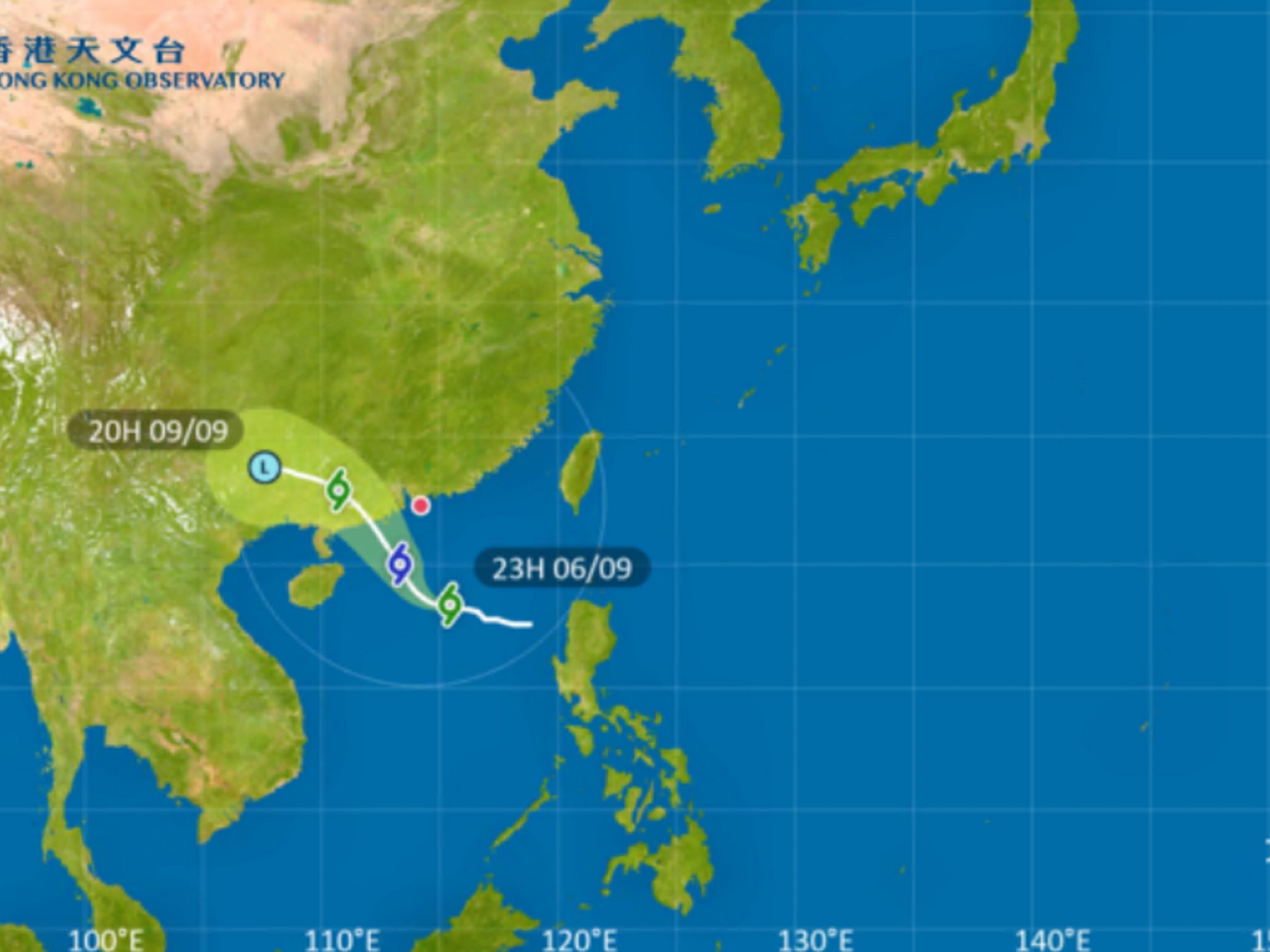 天文台說按照現時預測，塔巴會逐漸增強。（天文台網頁圖片）
